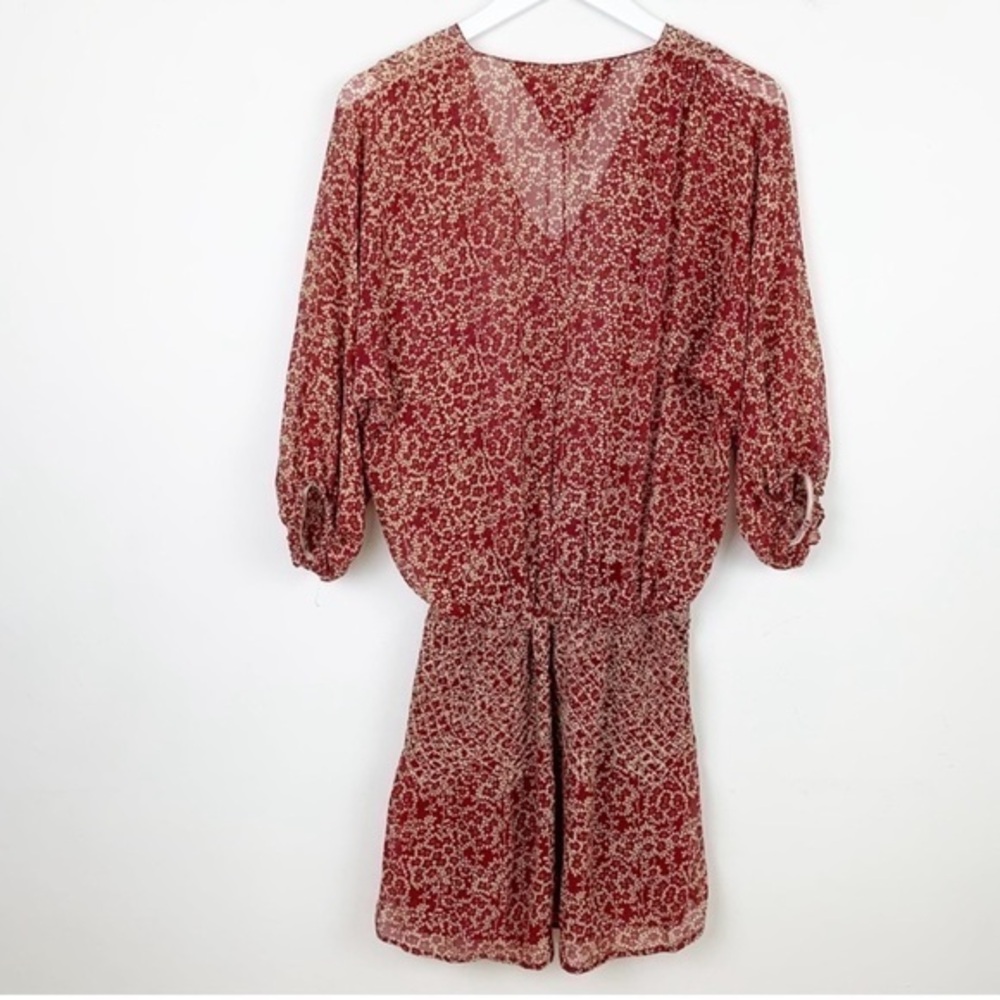 ULLA JOHNSON Samira Dress in Bordeaux Red Silk Smocked Mini Dress V-Neck SIZE 0